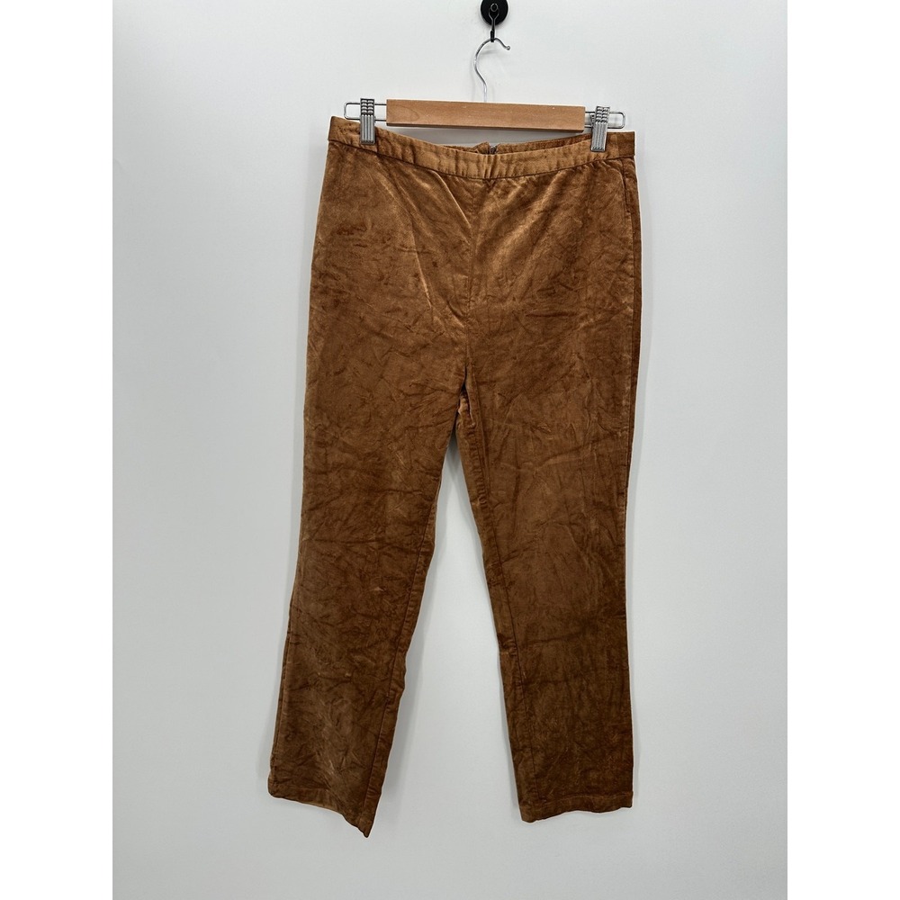 Lulus Womens Brown Velvet Pants High Waisted Bootcut Pull On Size M EG18
